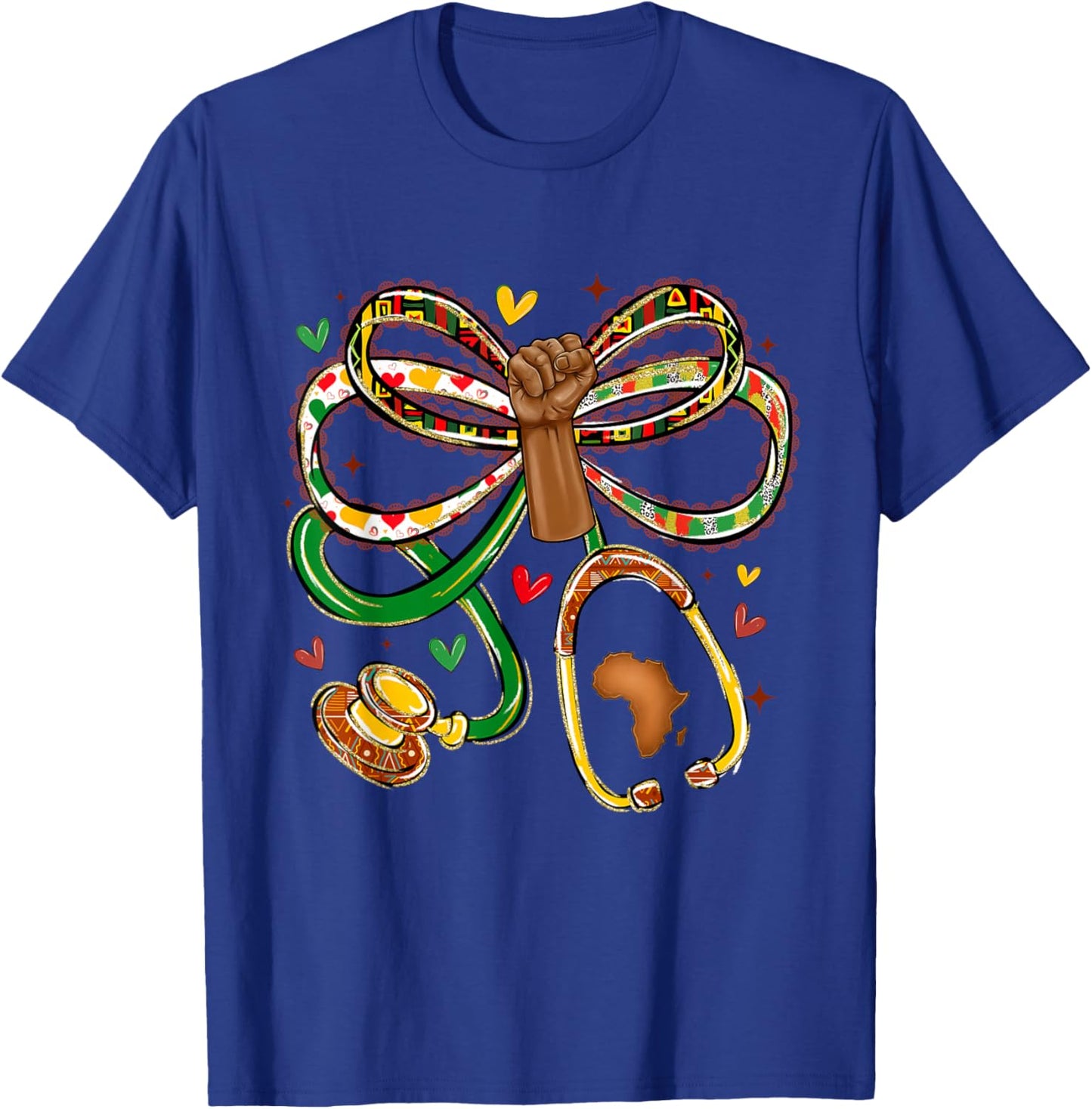 Black History Nurse Coquette Bow Stethoscope Nursing T-Shirt - T-Shirt | Royal
