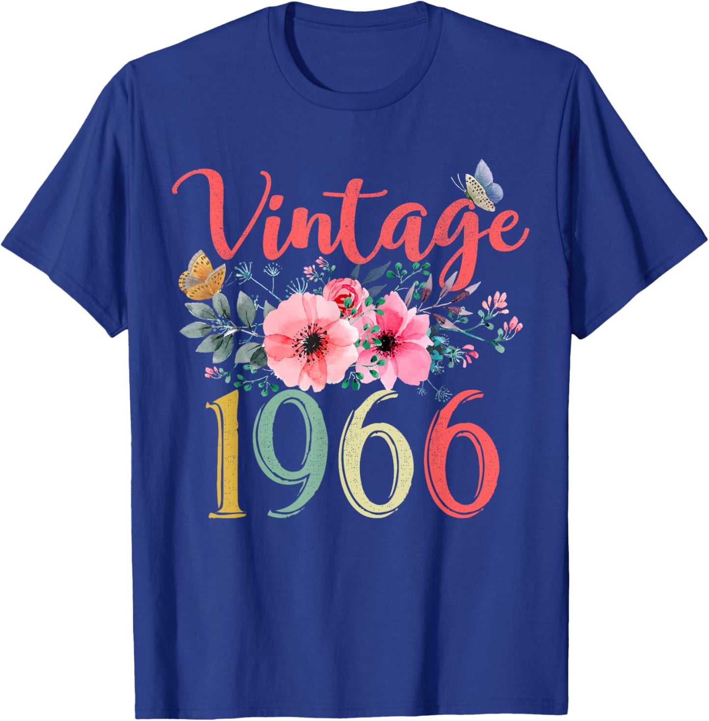 Vintage 1966 Floral Hippie Groovy Wildflower 60th Birthday T-Shirt - T-Shirt | Royal