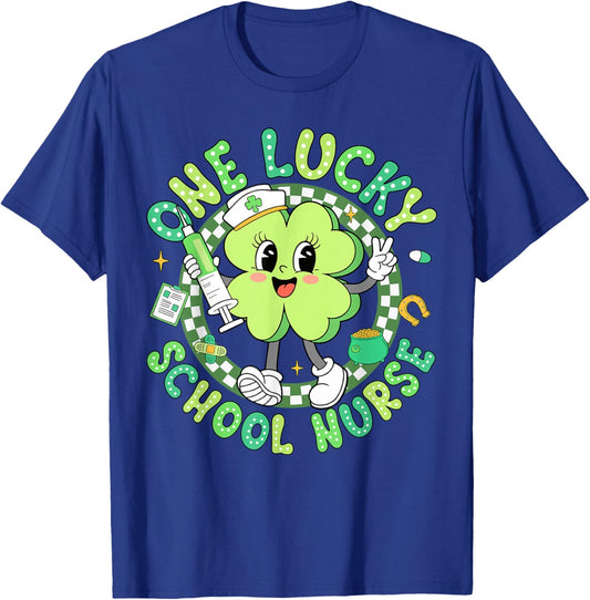 One Lucky School Nurse St Patrick's Day Shamrock Irish Women T-Shirt - T-Shirt | Royal