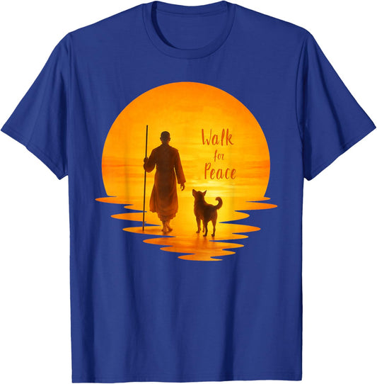 Walk for Peace Monk and Faithful Dog Pilgrimage Art T-Shirt - T-Shirt | Royal