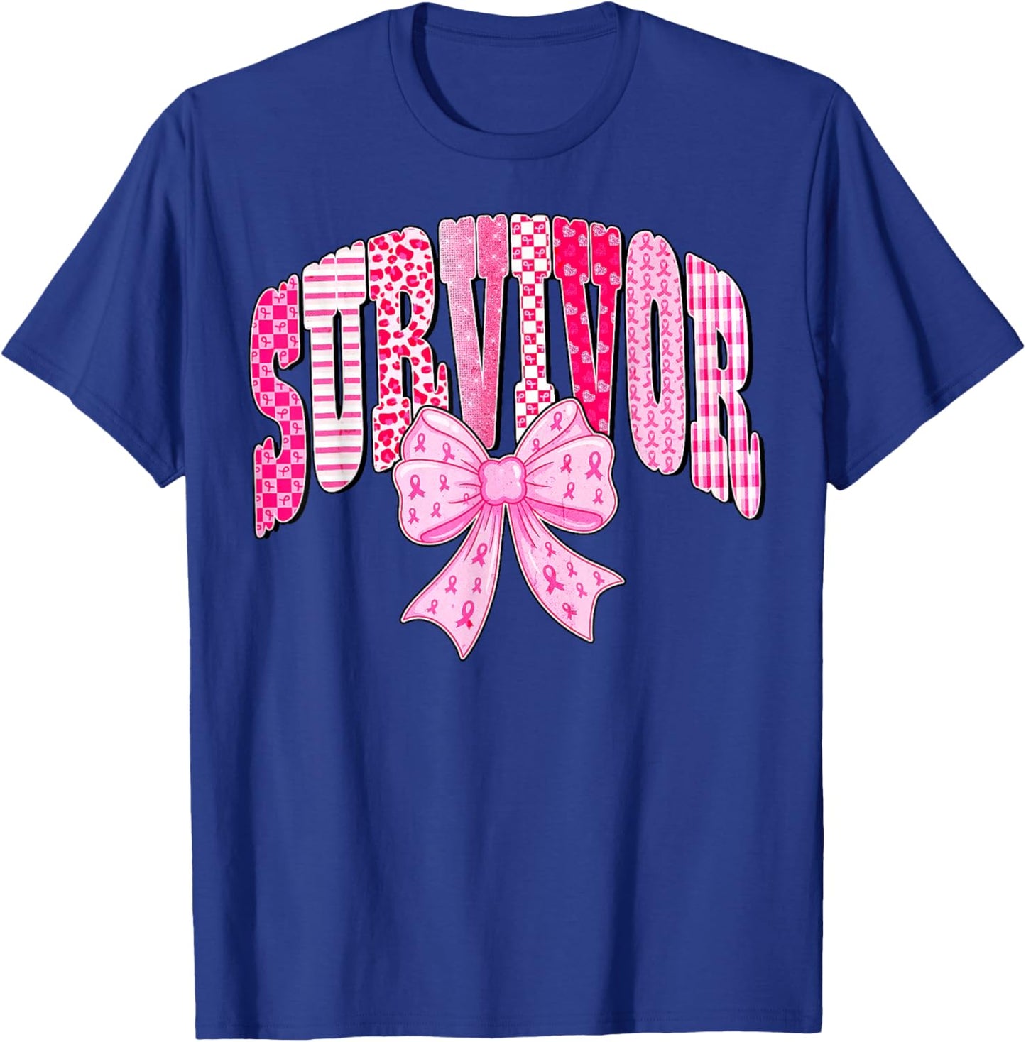 Survivor Pink Ribbon Coquette Bow Breast Cancer Awareness T-Shirt - T-Shirt | Royal