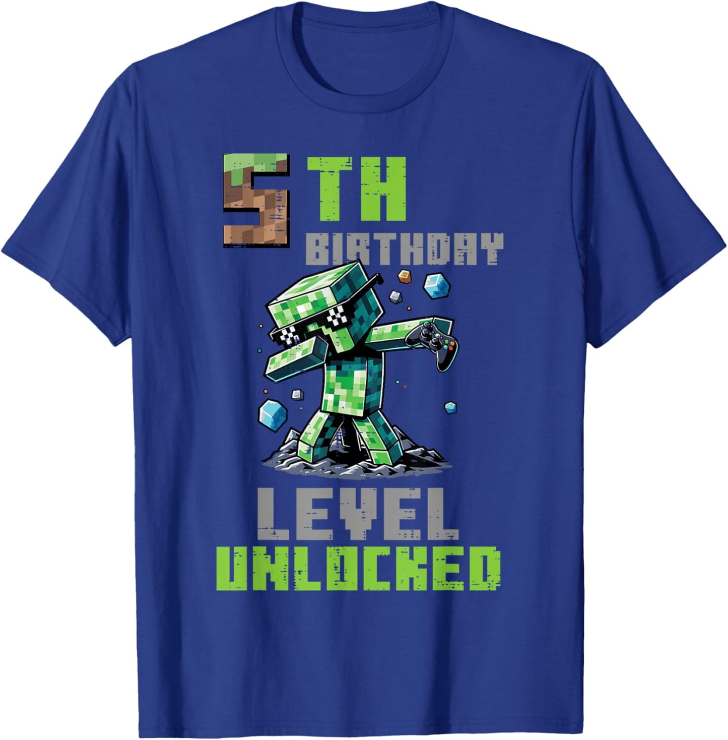 5th Birthday Level Unlocked Pixel Dab 5 Bday Gamer Boys Kids T-Shirt - T-Shirt | Royal