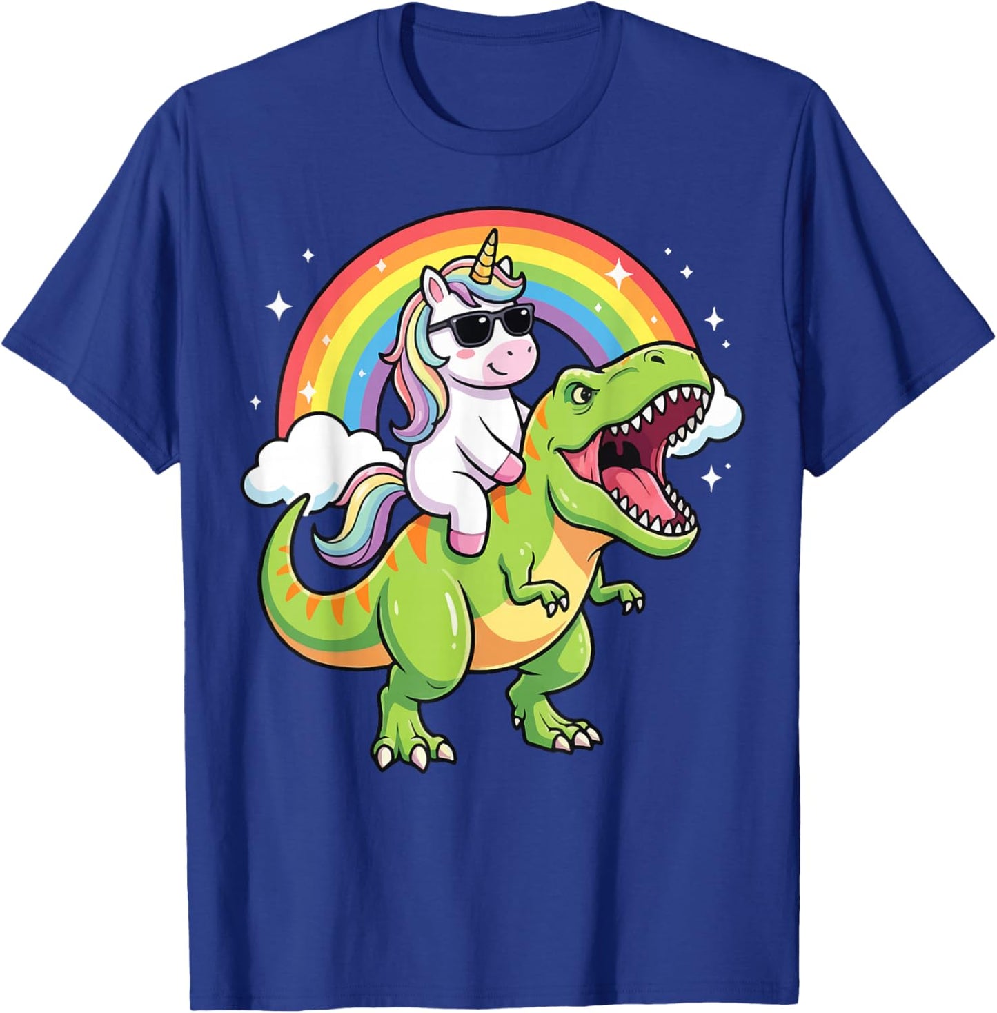 Unicorn Riding T-rex Dinosaur T-Shirt - T-Shirt | Royal