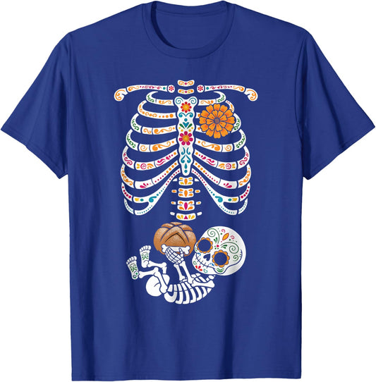 Pregnancy Skeleton Dia De Los Muertos Mexican Belly Bump T-Shirt - T-Shirt | Royal