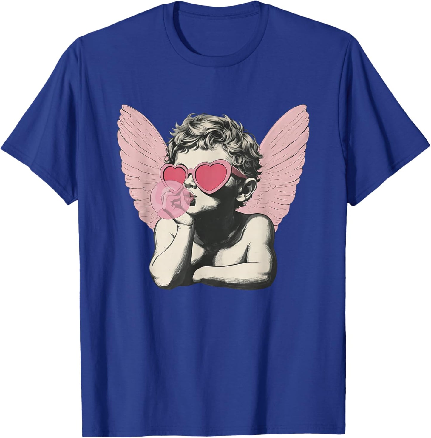 Vintage Cute Cupid in Sunglasses Blowing Bubble Valentine T-Shirt - T-Shirt | Royal