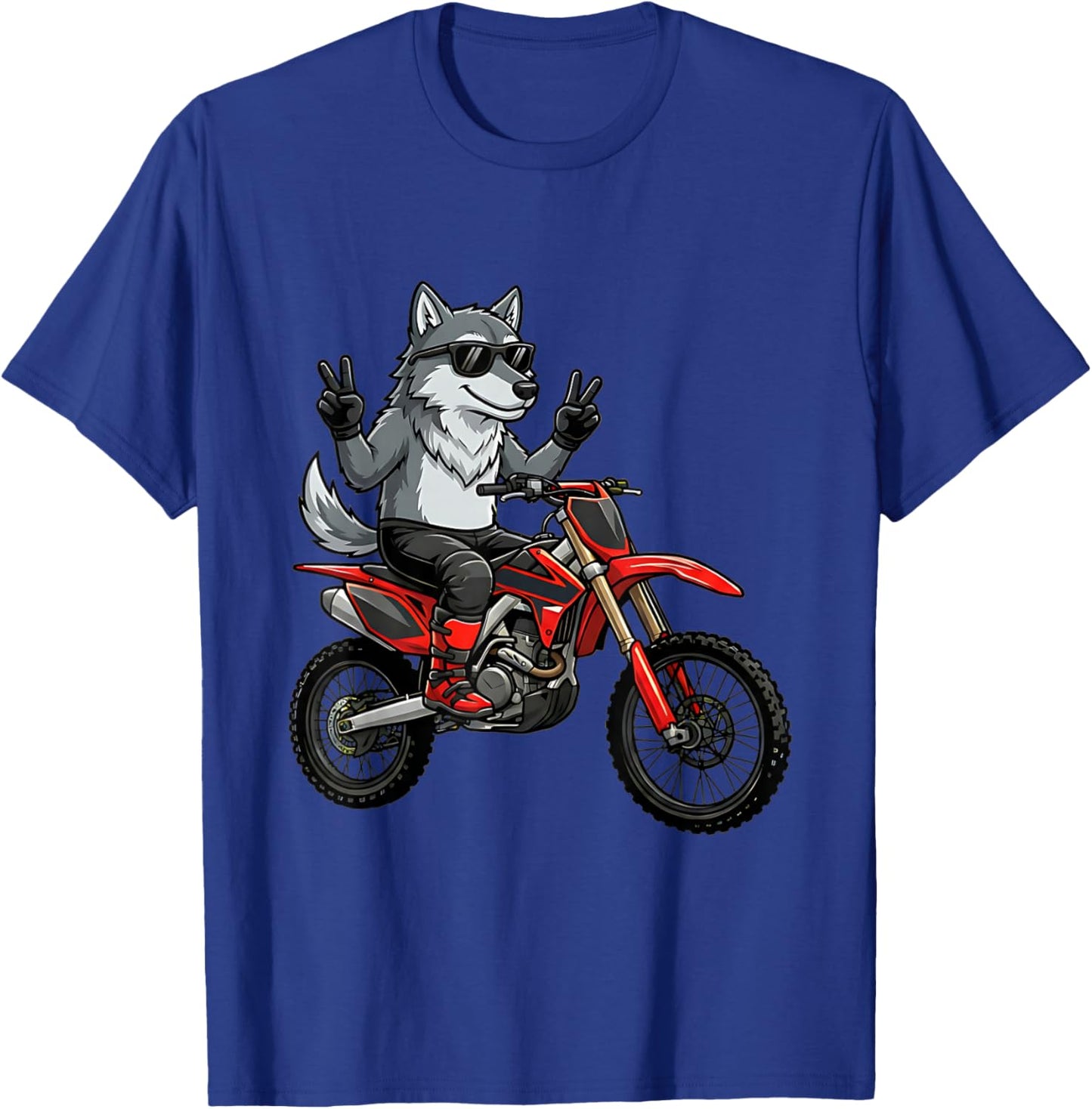 Dirt Bike Wolf Rider Motocross Motorcycle Animal Biker Boys T-Shirt - T-Shirt | Royal