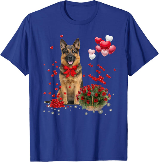 German Shepherd Heart Glasses Valentines German Shepherd T-Shirt - T-Shirt | Royal