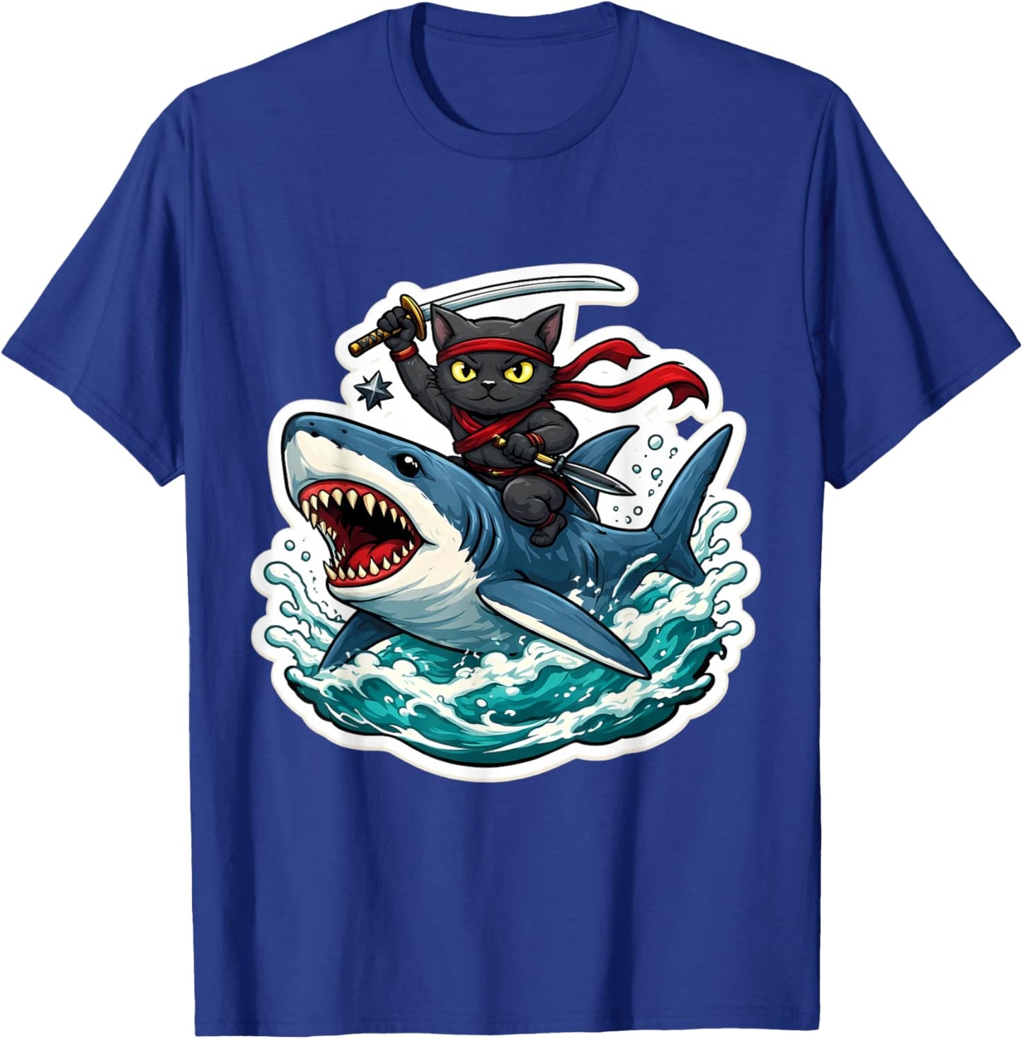 Ninja Cat Riding Shart Funny Cartoon Owner Feline Lover Art T-Shirt - T-Shirt | Royal