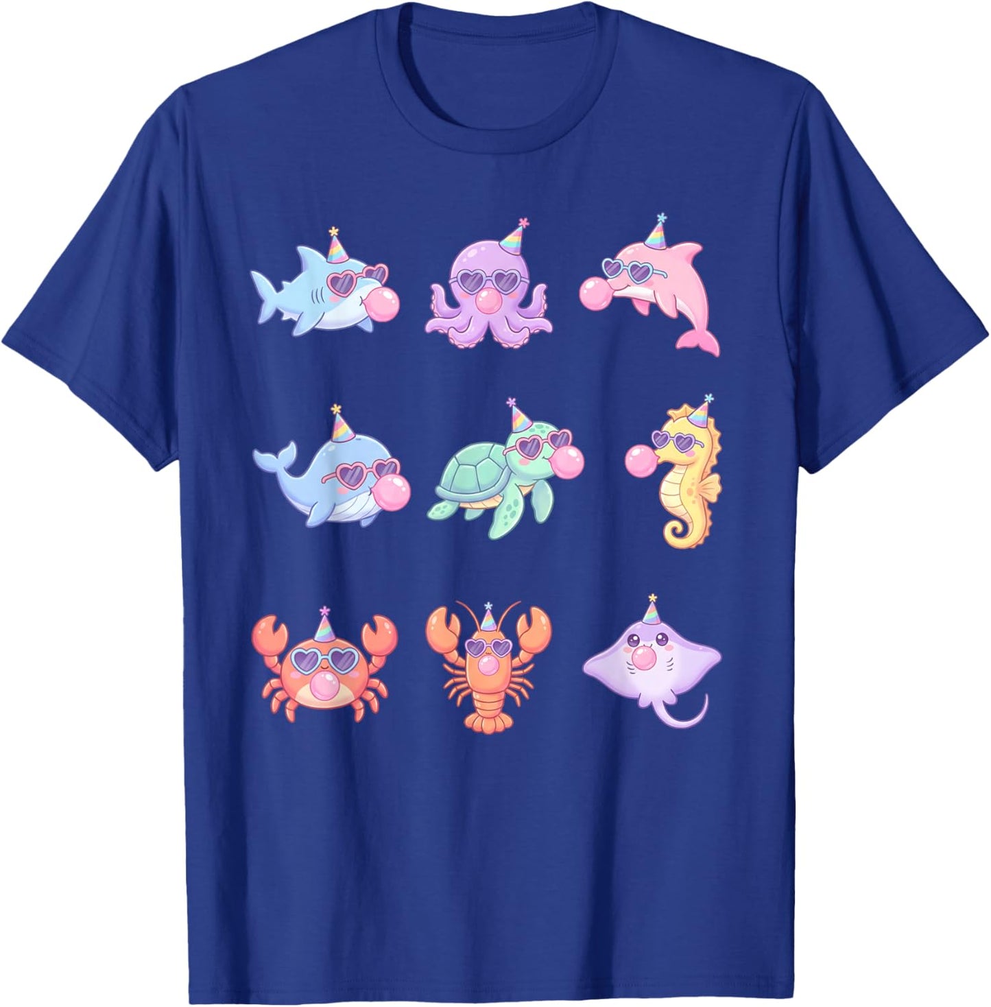Cute Kawaii Sea Animals Birthday Ocean Sunglasses Bubblegum T-Shirt - T-Shirt | Royal