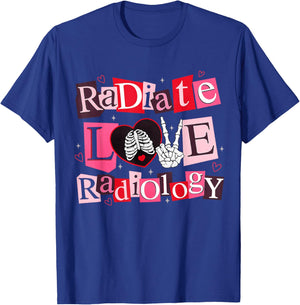 Radiate Love Radiology Shirt Rad Tech Valentines Skeleton T-Shirt - T-Shirt | Royal