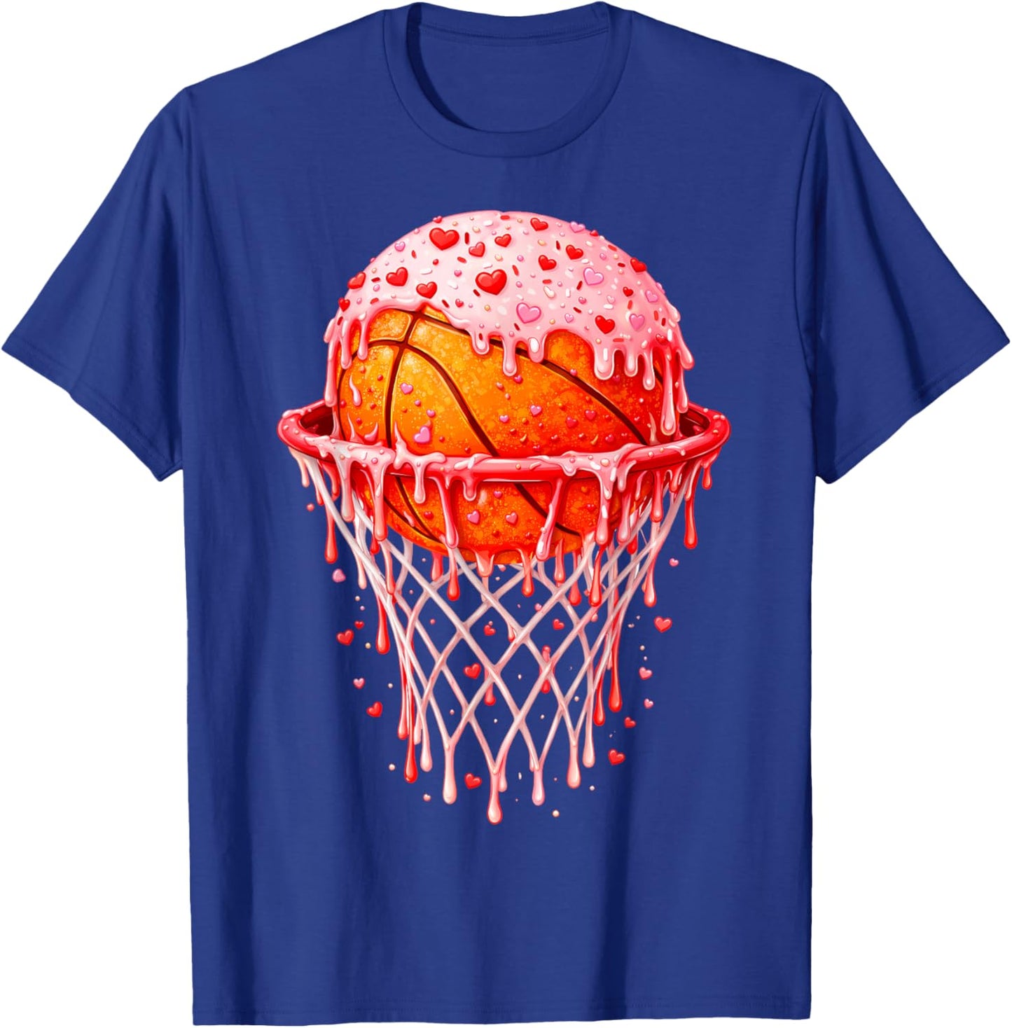 Valentines Day Heart Basketball Hoop Ice Cream Drip Men Kids T-Shirt - T-Shirt | Royal