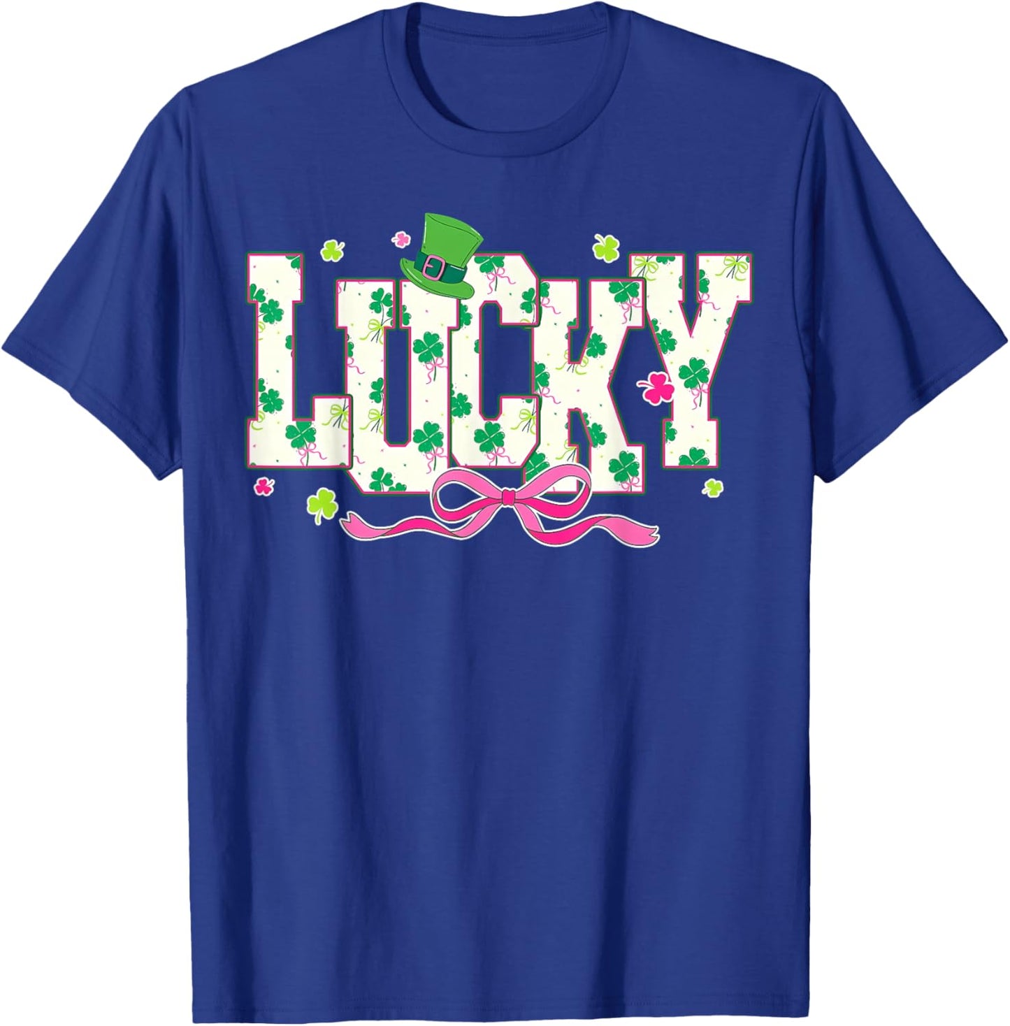 St Patricks Day Lucky Shamrock Coquette Bow Blessed Vibes T-Shirt - T-Shirt | Royal