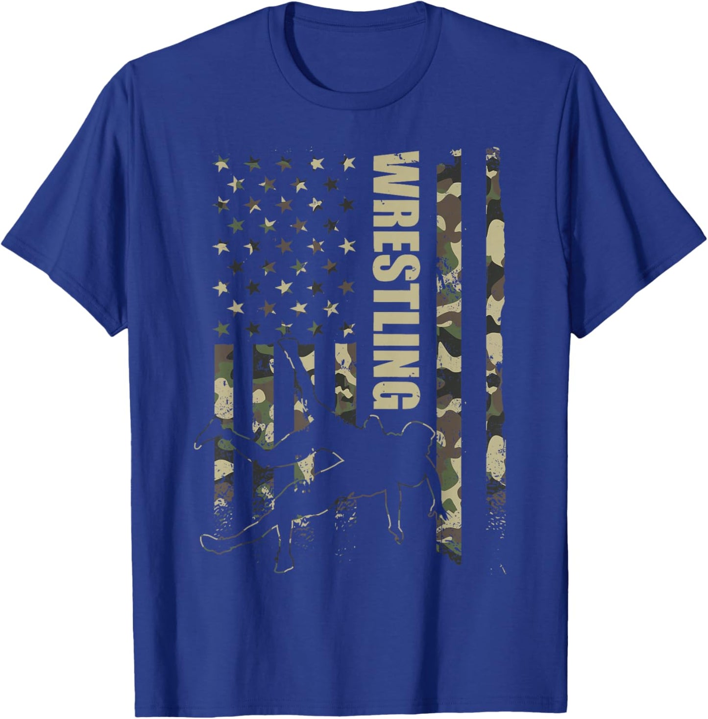 Wrestling American Flag Camo Wrestler Boy Wrestle Lover T-Shirt - T-Shirt | Royal