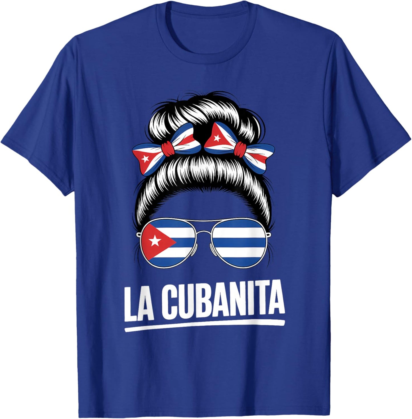 La Cubanita Cuban Flag Hair Bow Glasses T-Shirt - T-Shirt | Royal
