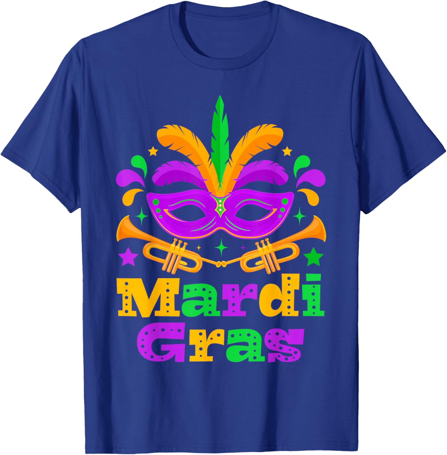 Mardi Gras Beads Mask Feather Parade Carnival Party Matching T-Shirt - T-Shirt | Royal