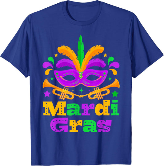 Mardi Gras Beads Mask Feather Parade Carnival Party Matching T-Shirt - T-Shirt | Royal