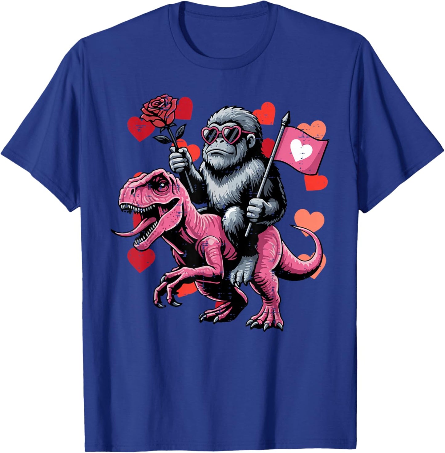 Bigfoot Trex Dino Valentines Day Kids Toddler Boys Youth T-Shirt - T-Shirt | Royal