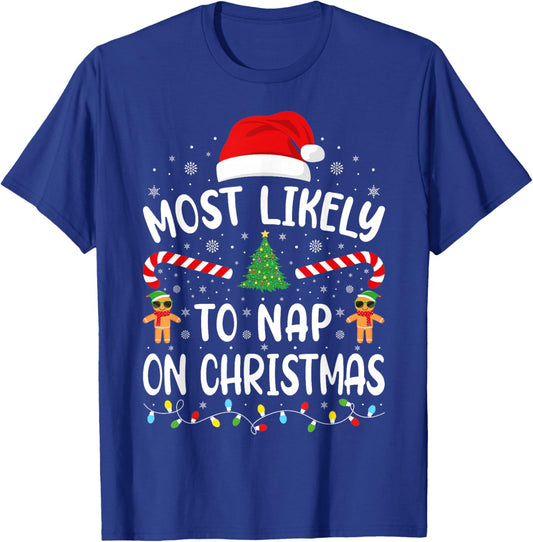 Most Likely to Nap On Christmas Family Matching Xmas Tree T-Shirt - T-Shirt | Royal