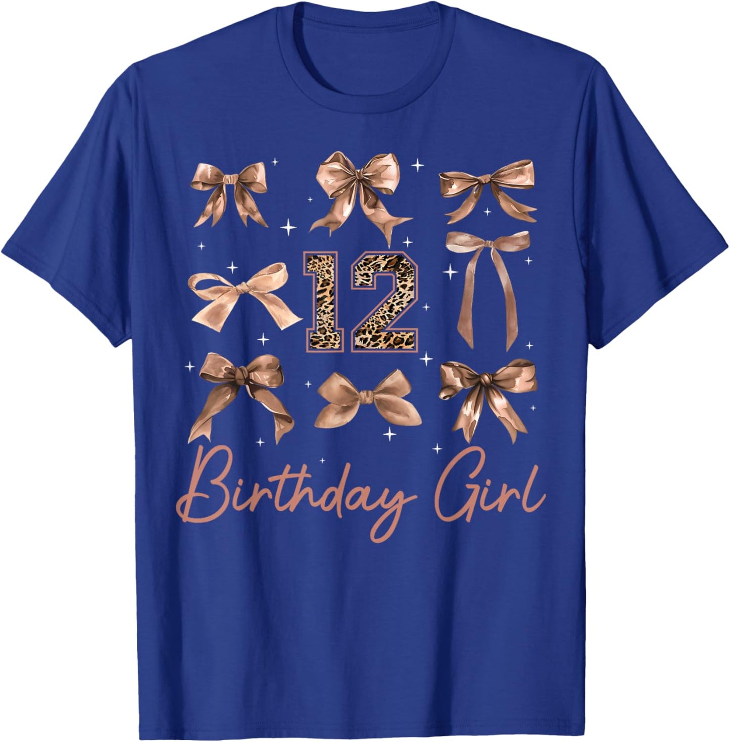 12th Birthday Girl Coquette Bow Leopard 12 Year Old Girls T-Shirt - T-Shirt | Royal