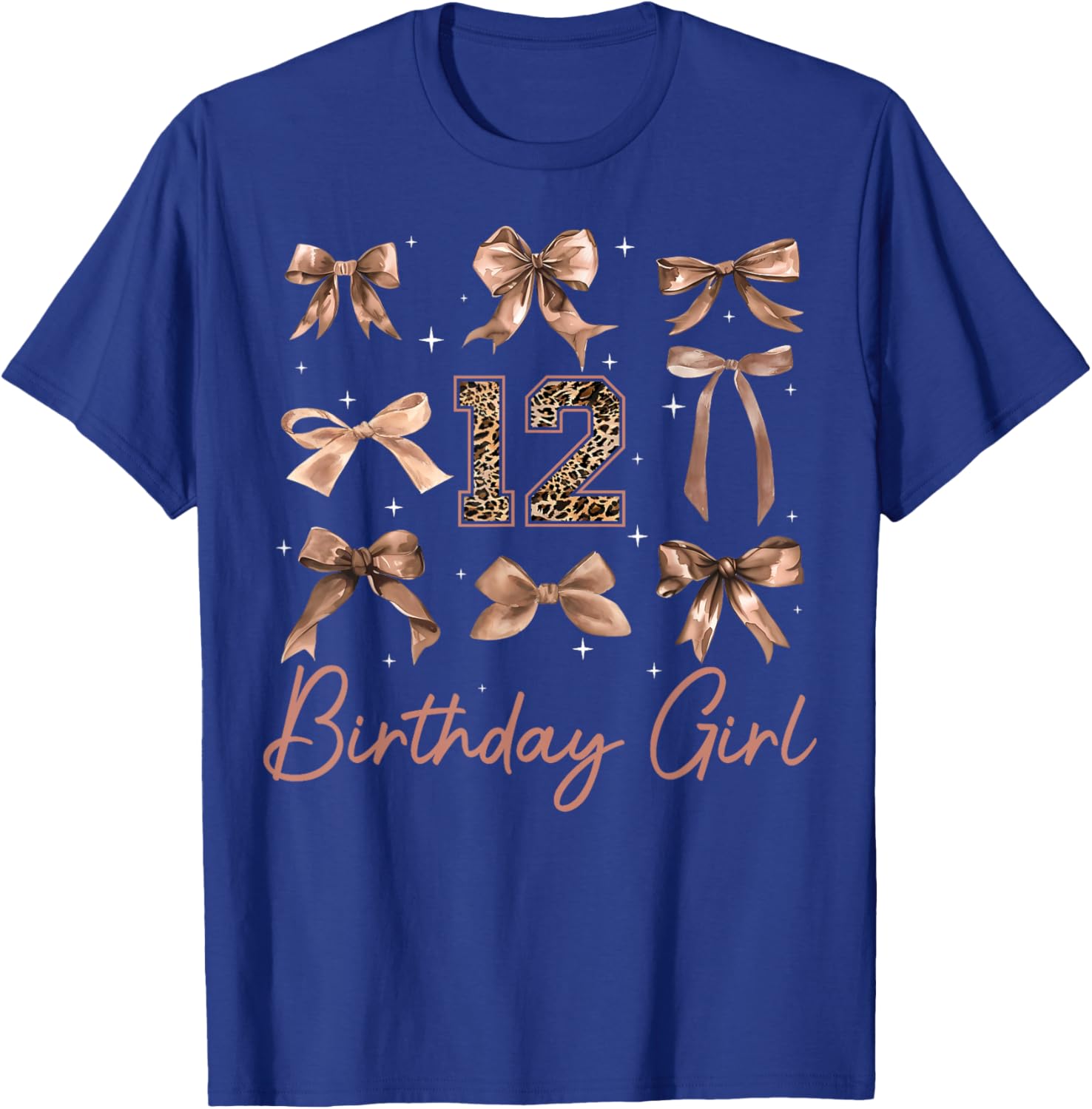 12th Birthday Girl Coquette Bow Leopard 12 Year Old Girls T-Shirt - T-Shirt | Royal