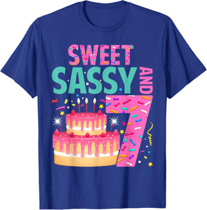 Kids Sweet Sassy and Seven Birthday Girl Donut 7 Year Old T-Shirt - T-Shirt | Royal