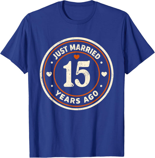 Retro Just Married 15 Years Ago 15th Wedding Anniversary T-Shirt - T-Shirt | Royal