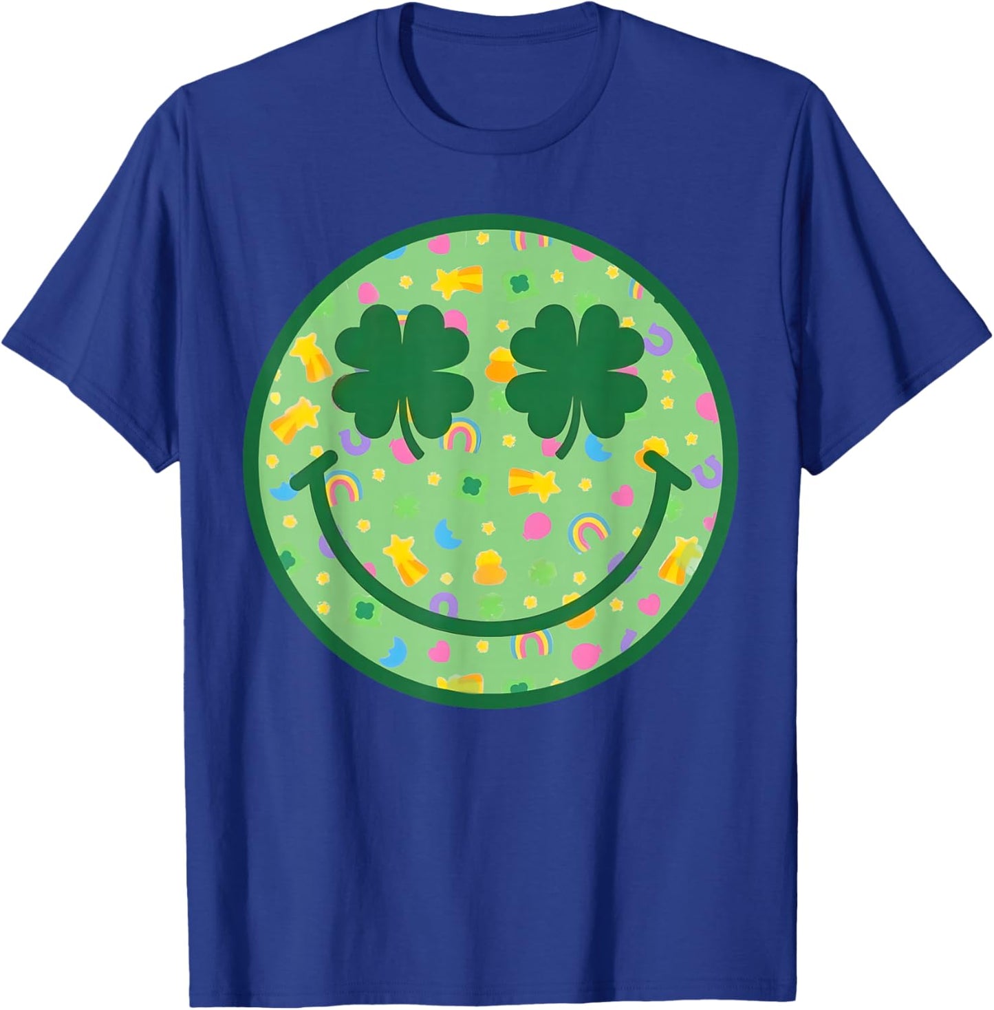 Groovy Shamrock Smile Face St Patricks Day Men Kids Funny T-Shirt - T-Shirt | Royal
