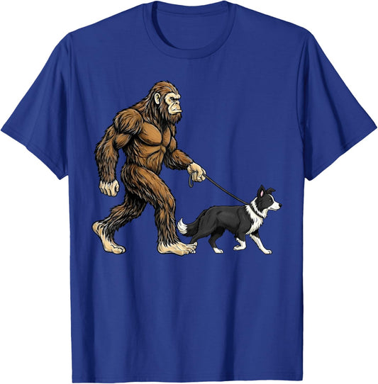 Bigfoot Walking Border Collie Dog Funny Sasquatch Pet Lover T-Shirt - T-Shirt | Royal