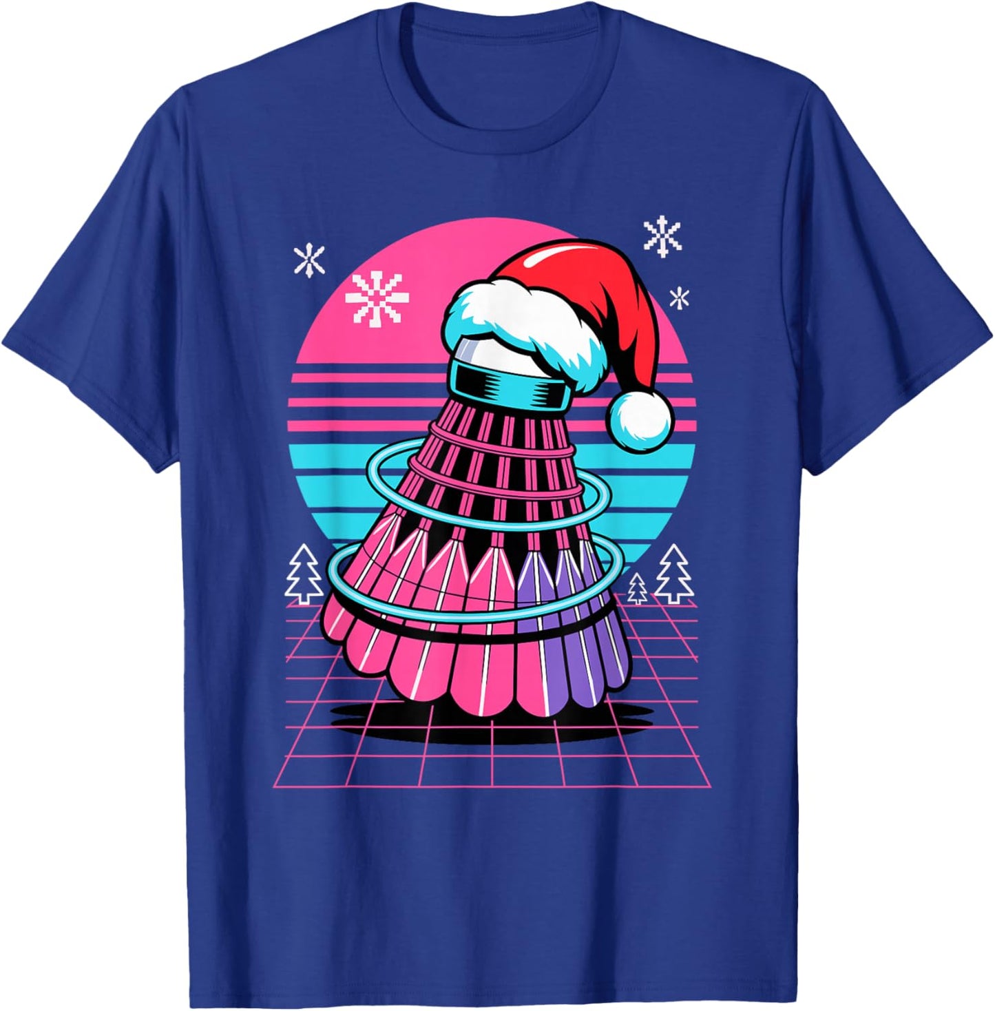 Christmas Synthwave Badminton Shuttlecock T-Shirt - T-Shirt | Royal