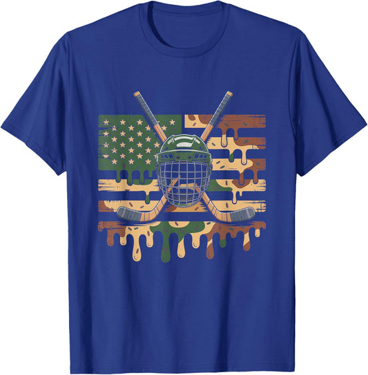 Hockey Ice Cream Drip Camo USA Flag T-Shirt - T-Shirt | Royal