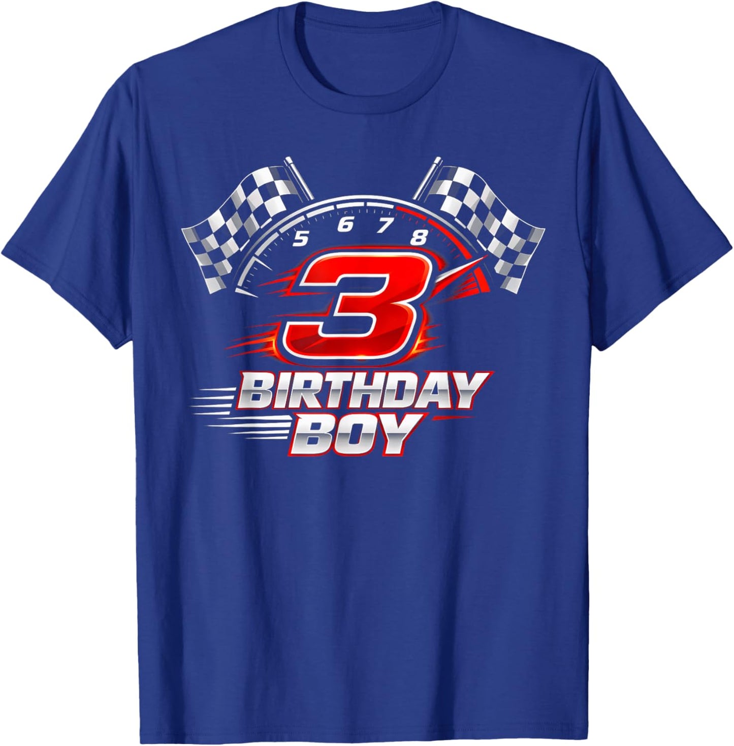 Race Car 3 Birthday Party Racing 3rd Bday Thee Year Old Boy T-Shirt - T-Shirt | Royal