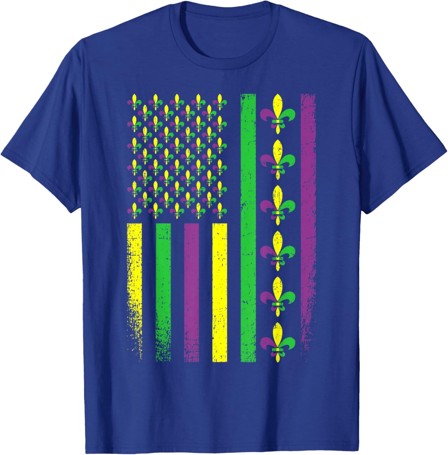 Mardi Gras Fleur De Lis US American Flag Men Women Kids T-Shirt - T-Shirt | Royal
