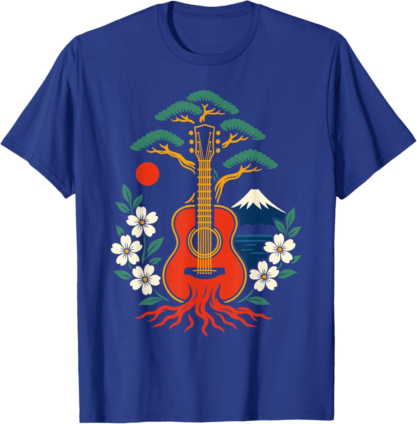 Japanese Art Guitar Men Women Kids Funny Musician T-Shirt - T-Shirt | Royal