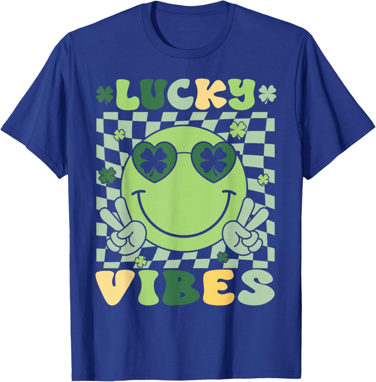 St Patricks Day Women Girls Kid Toddler Shamrock Lucky Vibes T-Shirt - T-Shirt | Royal