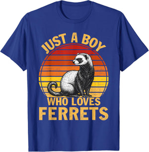 Retro Just A Boy Who Loves Ferrets Ferret Lover T-Shirt - T-Shirt | Royal