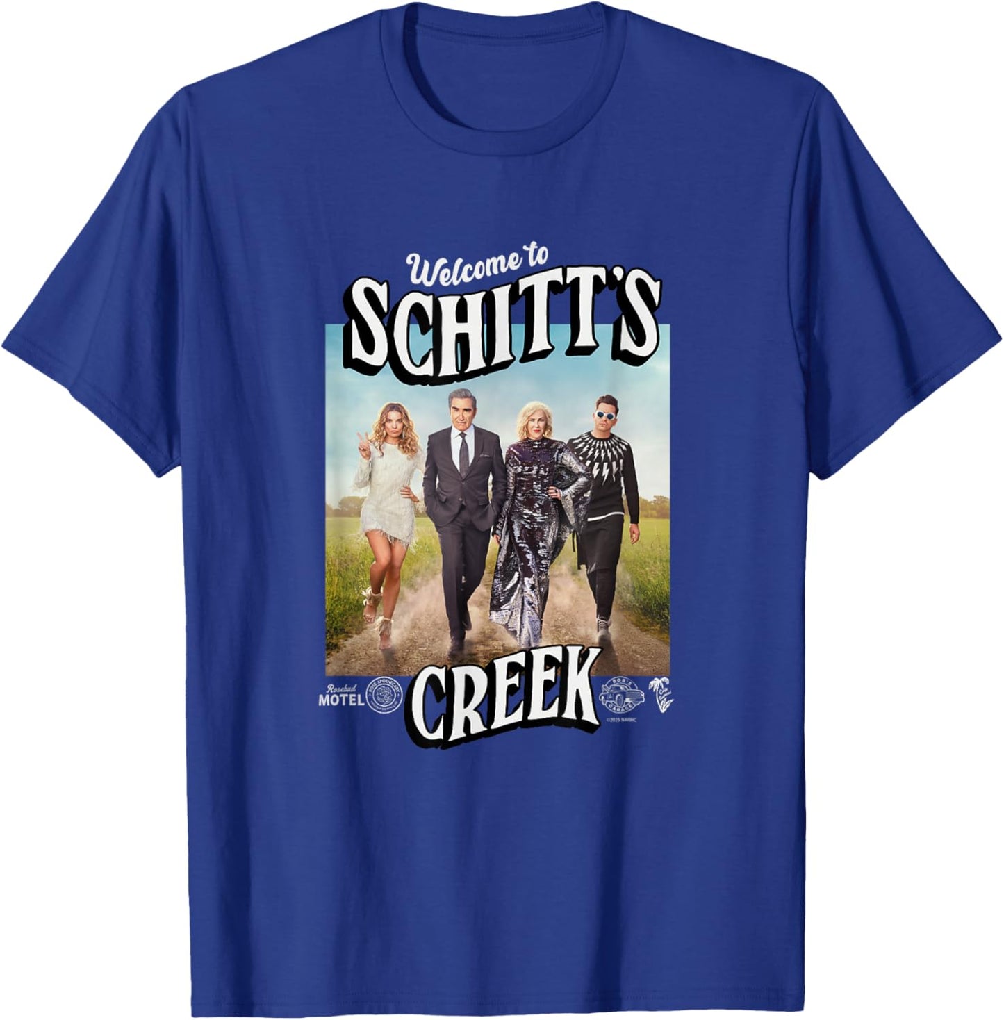 Schitt's Creek Cast Photo with Welcome to Text Vintage T-Shirt - T-Shirt | Royal