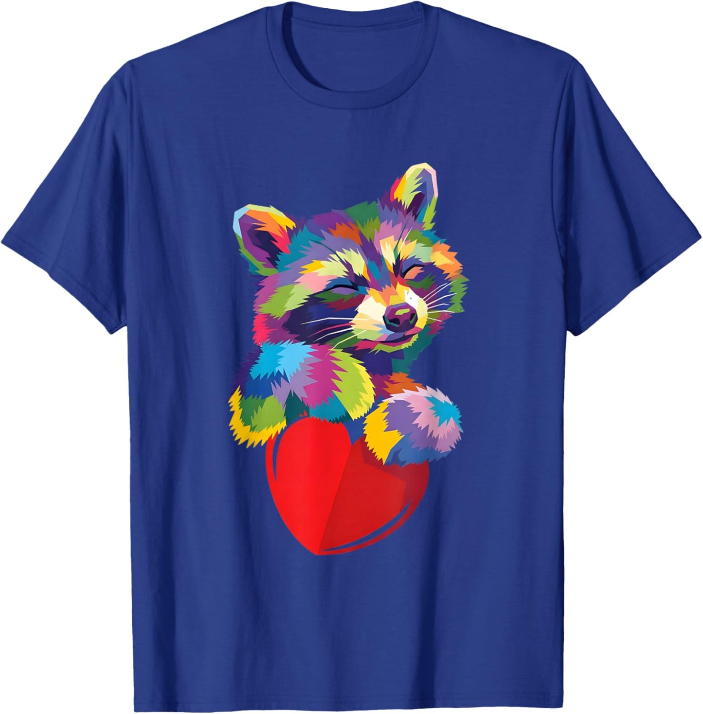 Colorful Raccoon Hugging Heart Pop Art Illustration T-Shirt - T-Shirt | Royal
