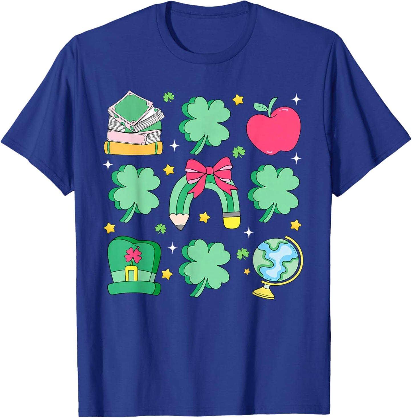 St Patrick's Day Lucky Teacher Shamrock Coquette Bow Pencil T-Shirt - T-Shirt | Royal