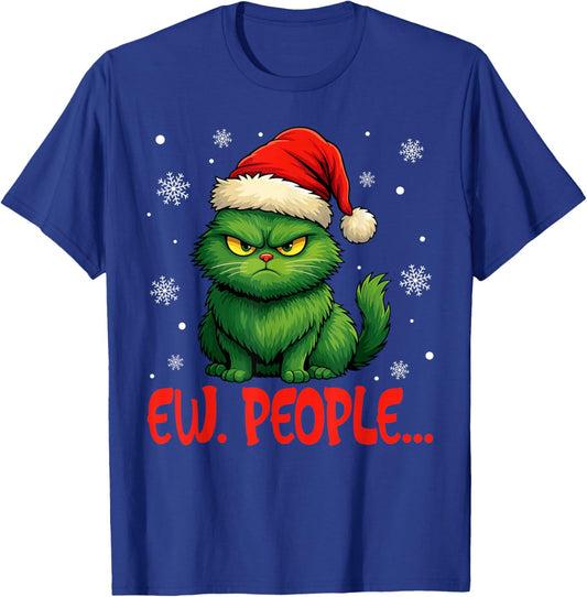 Funny Christmas Cat Ew People Meowy Catmas Cat Lovers Xmas T-Shirt - T-Shirt | Royal