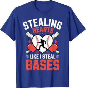 Stealing Hearts Like I Steal Bases Baseball Lover Funny T-Shirt - T-Shirt | Royal