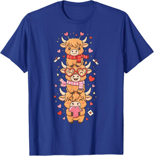 Cute Western Valentine Highland Cows with Hearts T-Shirt - T-Shirt | Royal