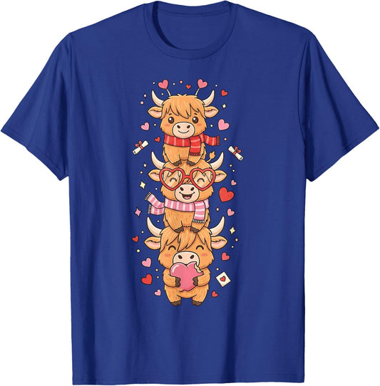 Cute Western Valentine Highland Cows with Hearts T-Shirt - T-Shirt | Royal