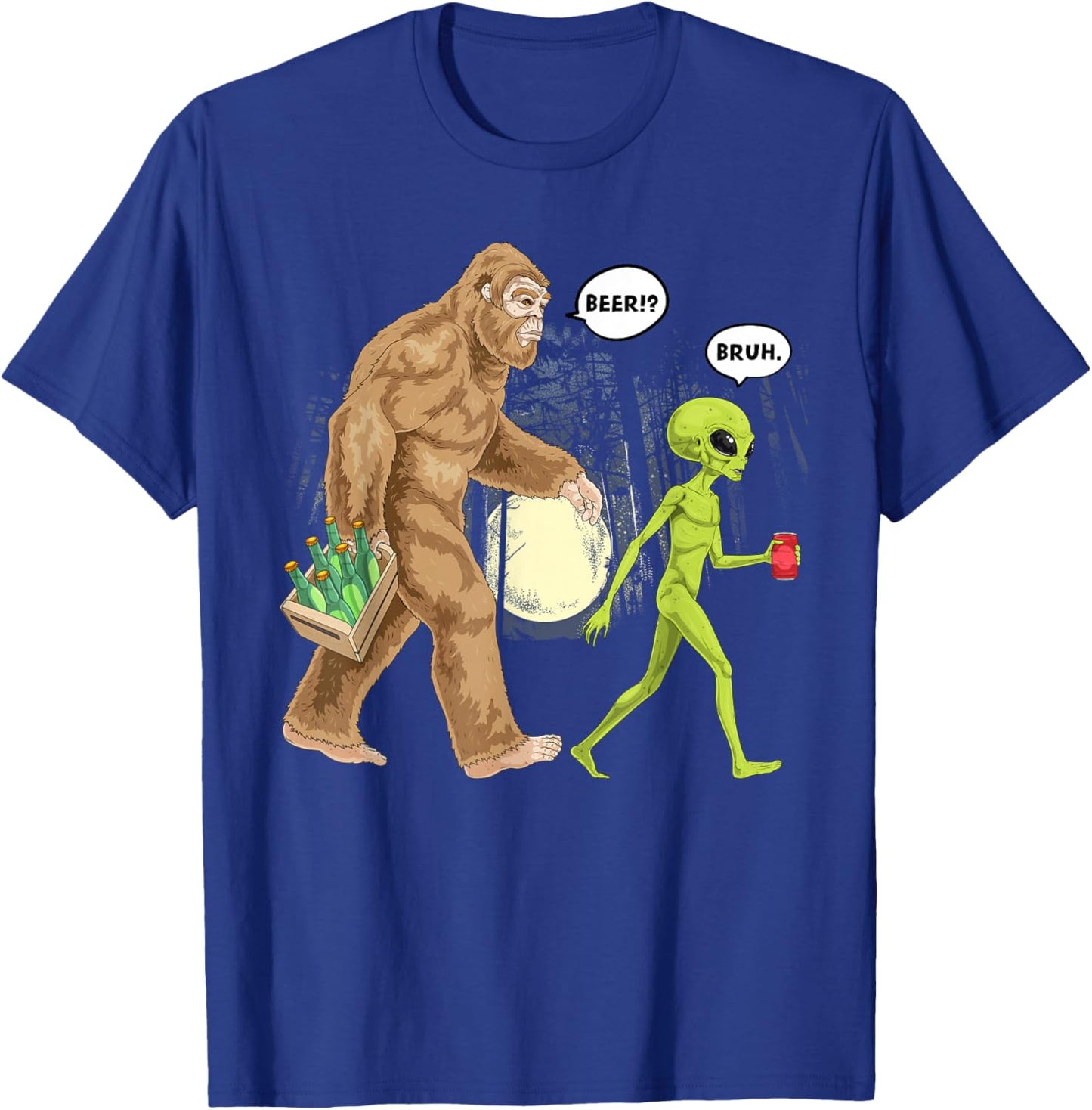 Bigfoot Alien Beer UFO Funny Futuristic Sasquatch Outdoor T-Shirt - T-Shirt | Royal