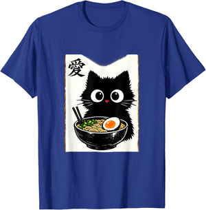 Japanese Kawaii Noir Black Cat Ramen T-Shirt - T-Shirt | Royal