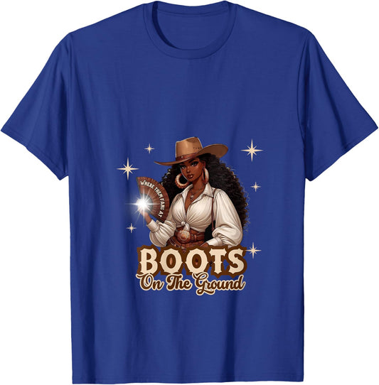 Boots On The Ground Cowgirl Western Black Girl Black History V-Neck T-Shirt - T-Shirt | Royal