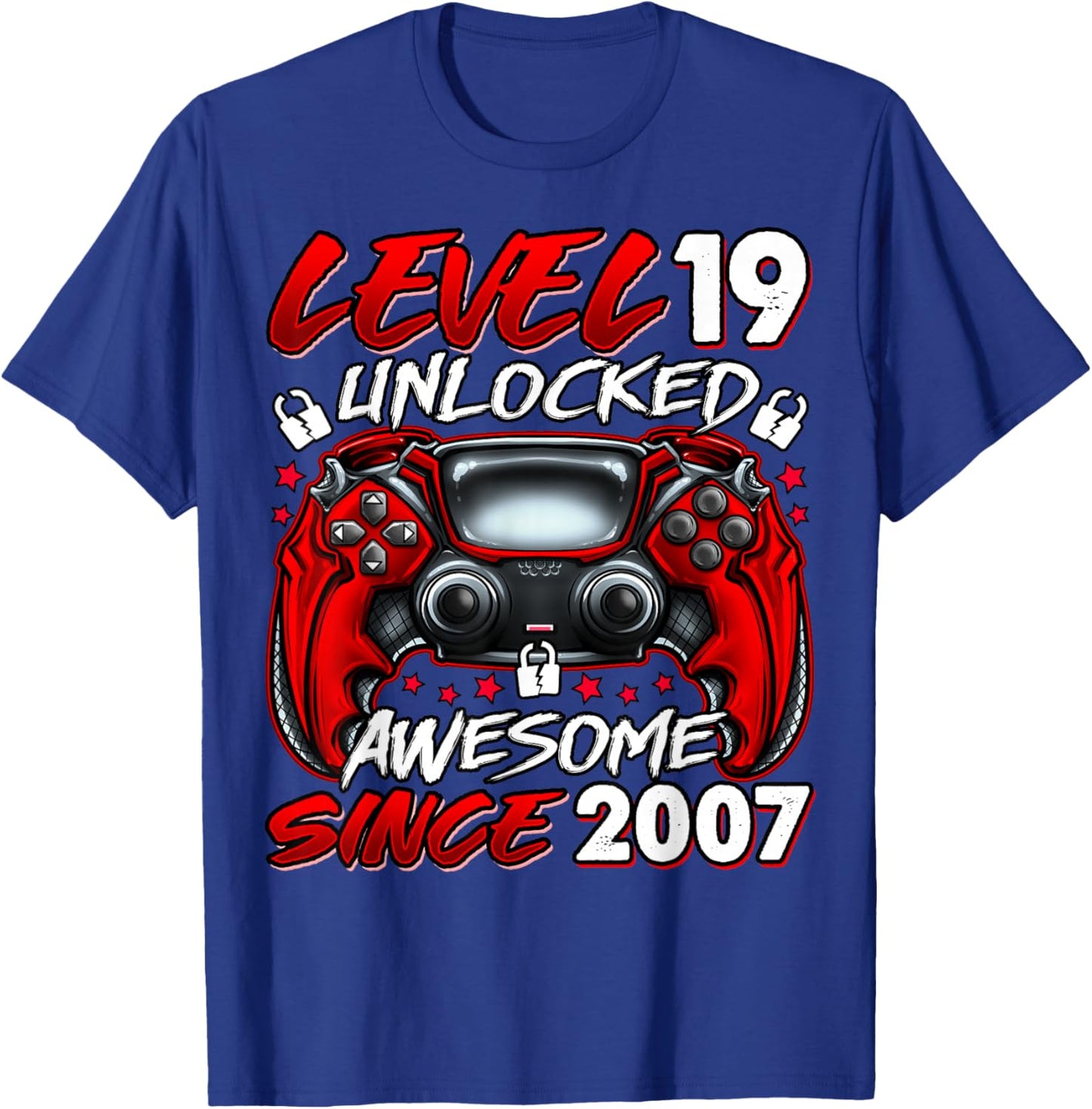 Level 19 Unlocked 19 Year Old Gifts Boys 19th Birthday Boy T-Shirt - T-Shirt | Royal