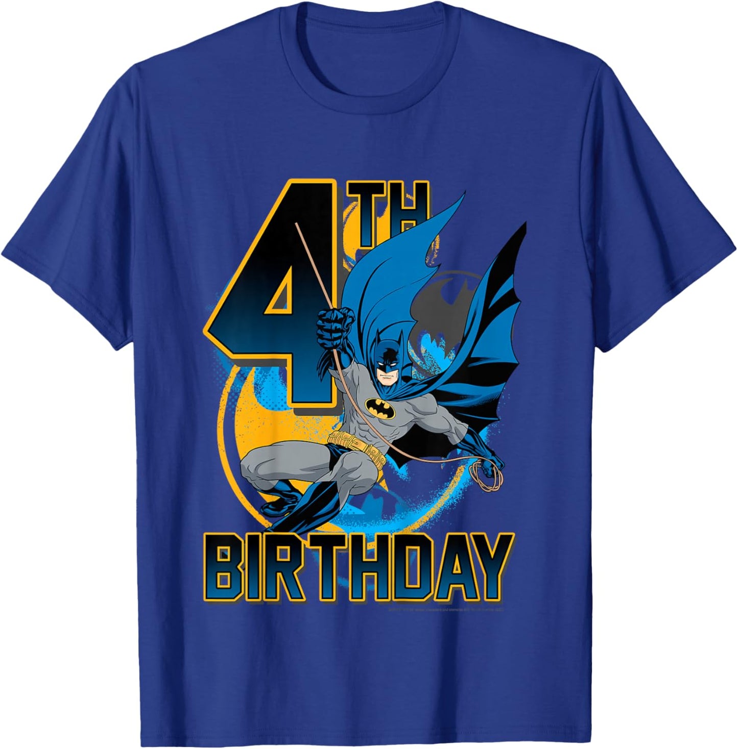 Kids DC Comics Batman 4th Birthday Bat Swing Action Poster T-Shirt - T-Shirt | Royal