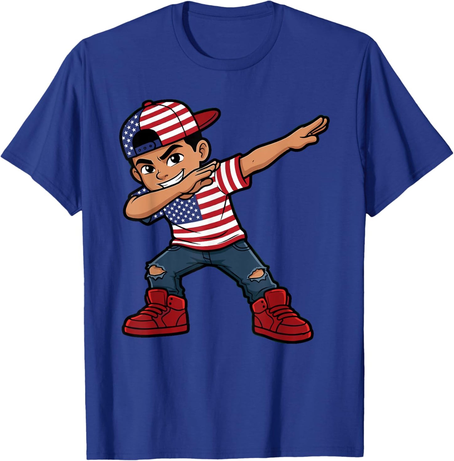 USA Pride Patriotic Dabbing Boy Wearing United States Flag T-Shirt - T-Shirt | Royal
