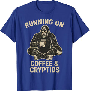 Coffee and Cryptids Funny Bigfoot Women's Men's Sasquatch T-Shirt - T-Shirt | Royal