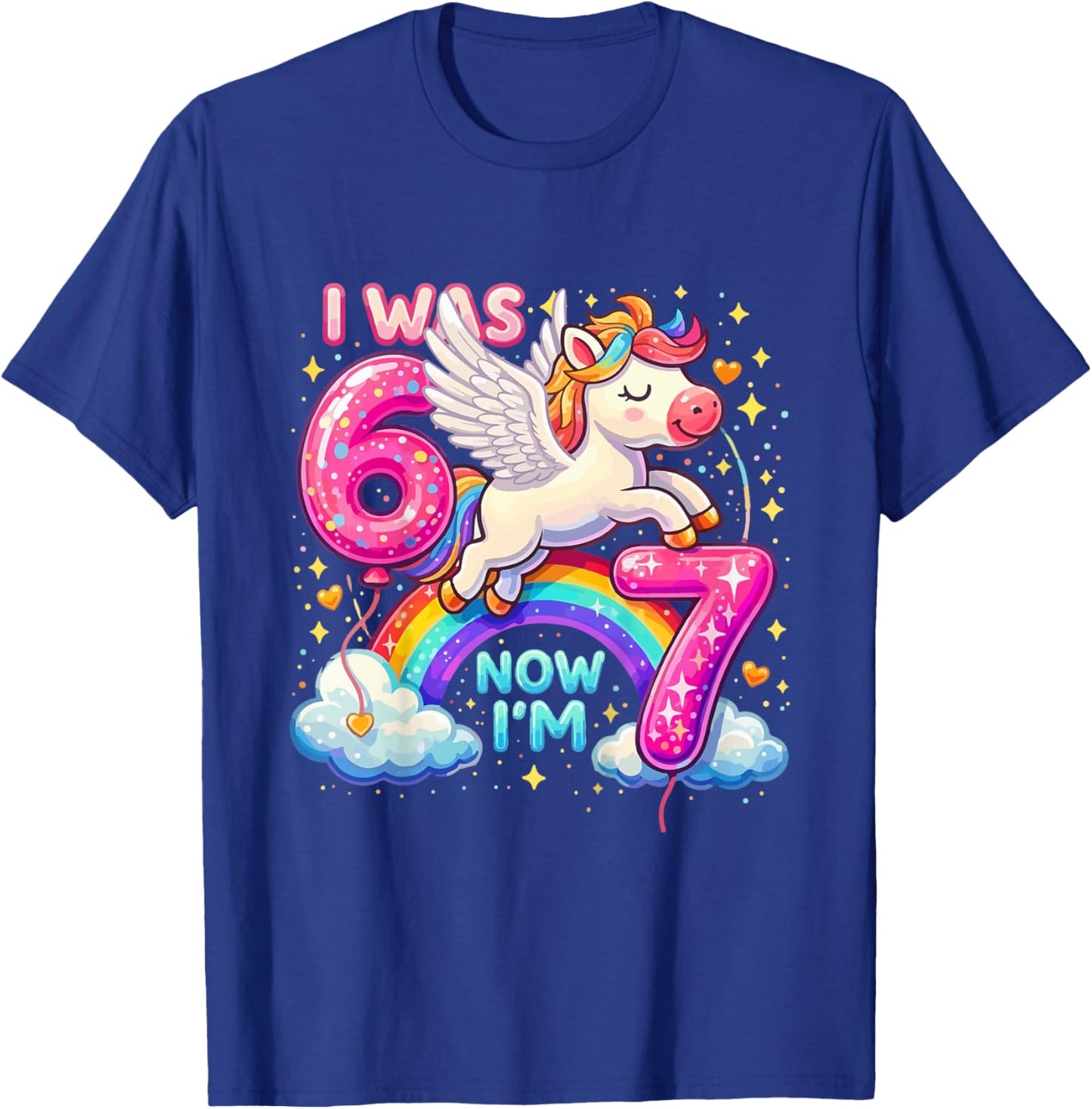 I was 6 Now I'm 7 Funny Six Seven Meme Unicorn Birthday T-Shirt - T-Shirt | Royal